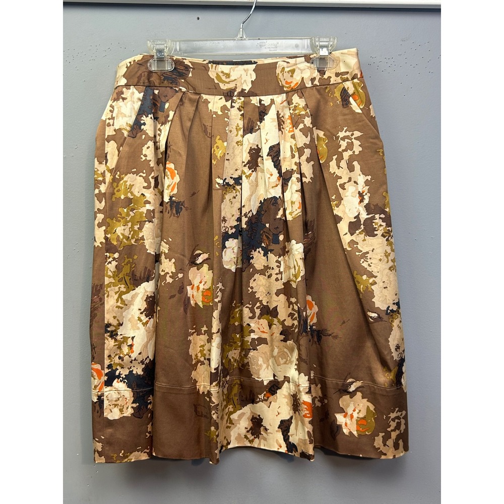 Talbots Skirt Womens 8 Brown Floral A-Line Knee Length Pockets Career Shiny